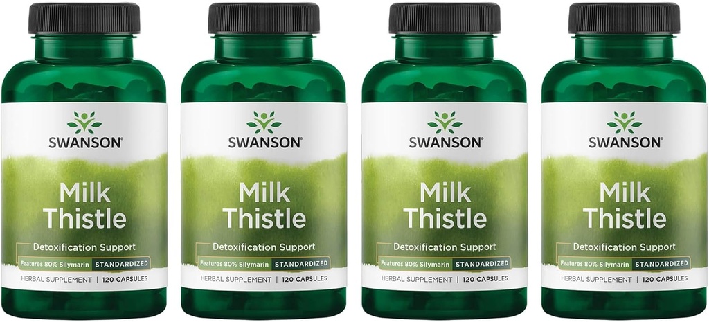 Swanson Milk 硝酸盐(标准化) - 草药肝脏支持补充 w/ 80% Silymarin - 有助于维持总体健康和福祉的自然公式 - (120卡普尔)(4包)