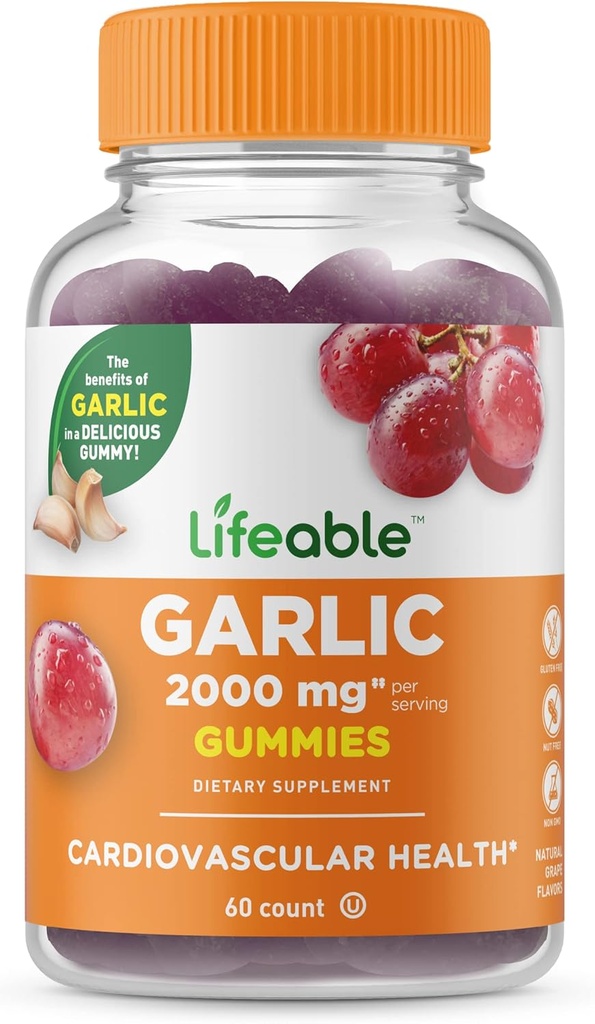 活生生的大蒜胶 - 2000 mg - 大口味天然Flavor Gummy 维生素补充剂 - Gluten Free, Vegetarian, GMO Free Chewable - 成人90 Gummys