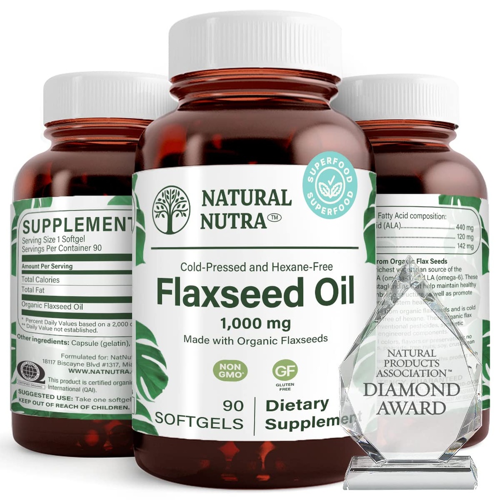Natural Nutra Organic Flaxseed Oil Softgels, 1000 mg, 90 Softgels
