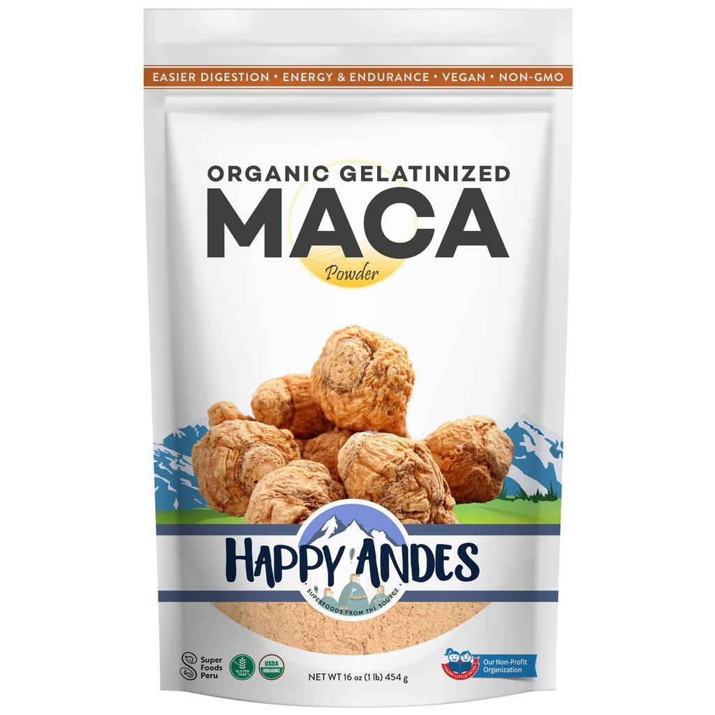 Happy Andes Organization Maca Powder Gelatinized - Premium Quality, 曾用于增殖Stamina & Energy, Gelatinized for Easy Digestion 16 oz, 1