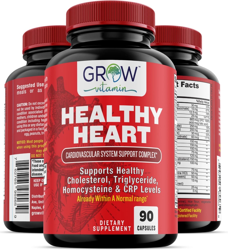 心脏支持补充剂,促进心血管健康,Triglyceride,Homocysteine,和CRP水平,自然动脉清洁,用22种草药和维生素制造