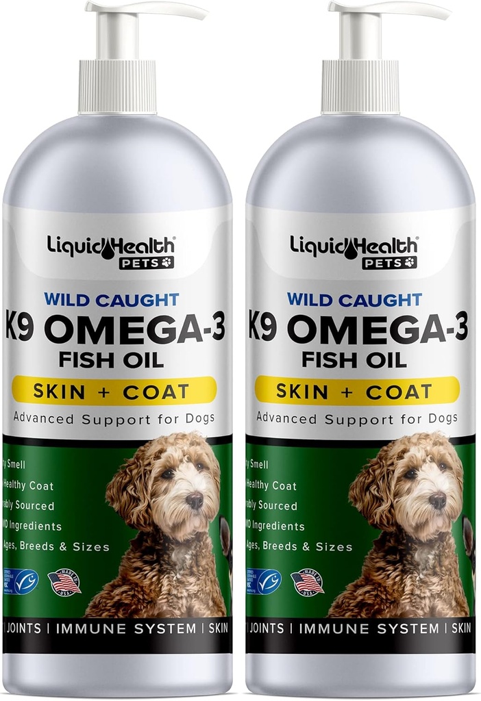 K9 Omega 3 鱼油换狗——配有EPA + DA + DHA 的宠物液 Omega 3 补充剂——减少痒和 Shedding, 支持联合,豁免,大脑,心脏健康——美国制造(2包)