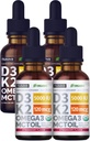 (4 pack) 维生素 D3 K2 投放不味和草莓 Flavor Bundle - 最大强度 维生素 D 液体 5000 IU 配 MCT Oil Omega 3 - 无填充器,非GMO 液体 D3 用于免疫支持,每架2 Fl Oz