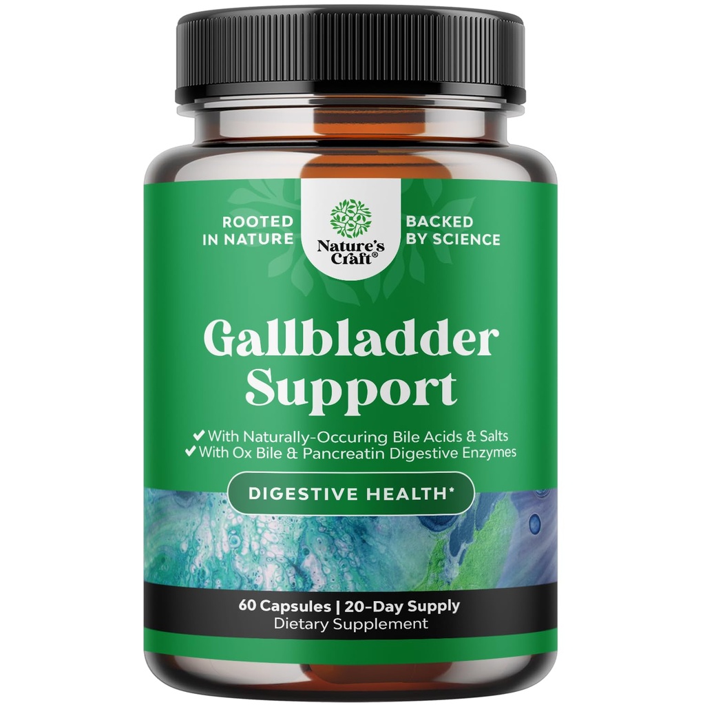 Ox Bile Salts for Gallbladder Support - 纯化Bile Salts 配有 Pancreatin 消化酶 Ox & Betaine HCL - 无 Gallbladder 和消化酶健康20天的补编