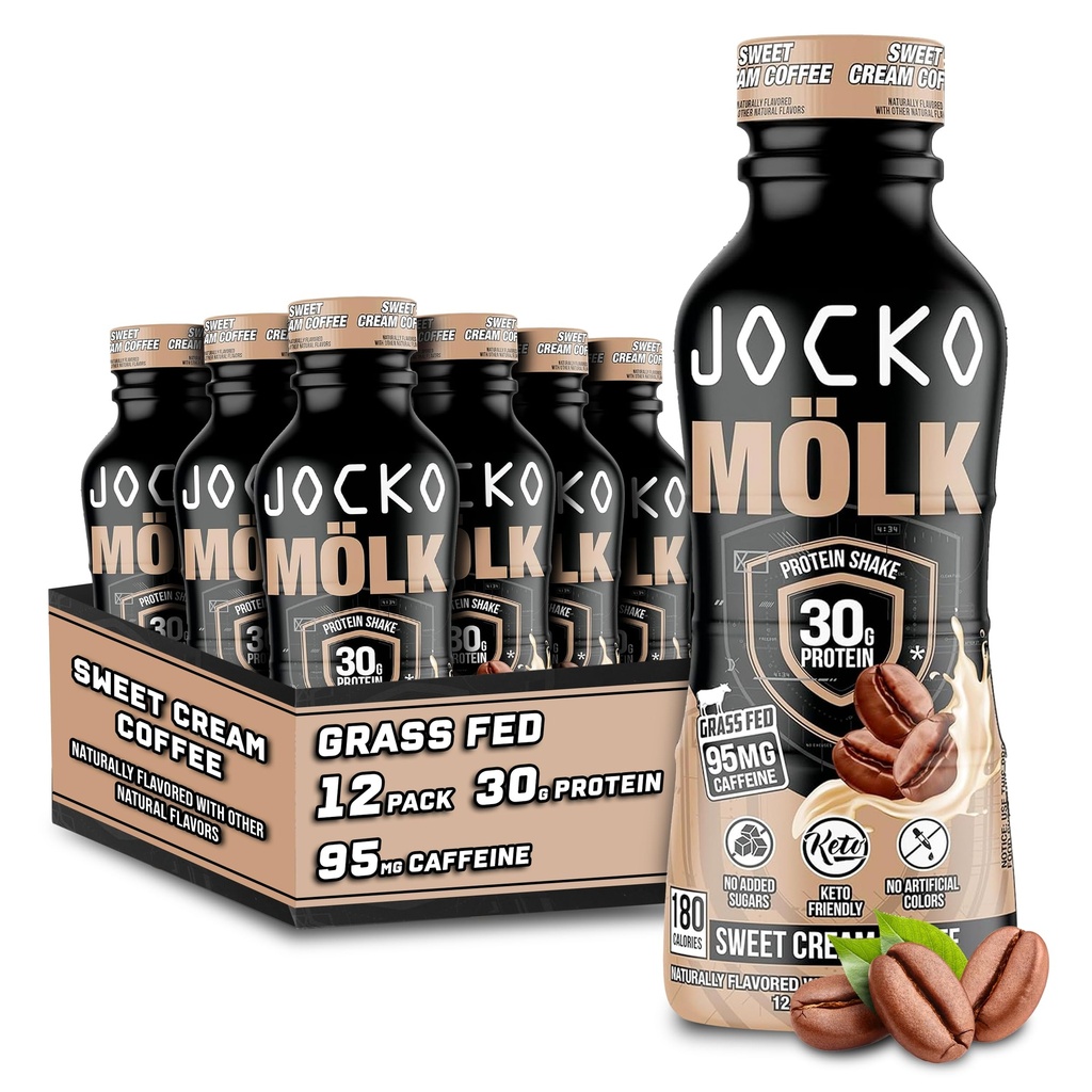 Jocko Fuel Mölk 30g 草药蛋白摇晃 - 无添加糖蛋白饮料 KETO 友好 - 准备饮用12 FL Oz(12包) 甜奶油咖啡