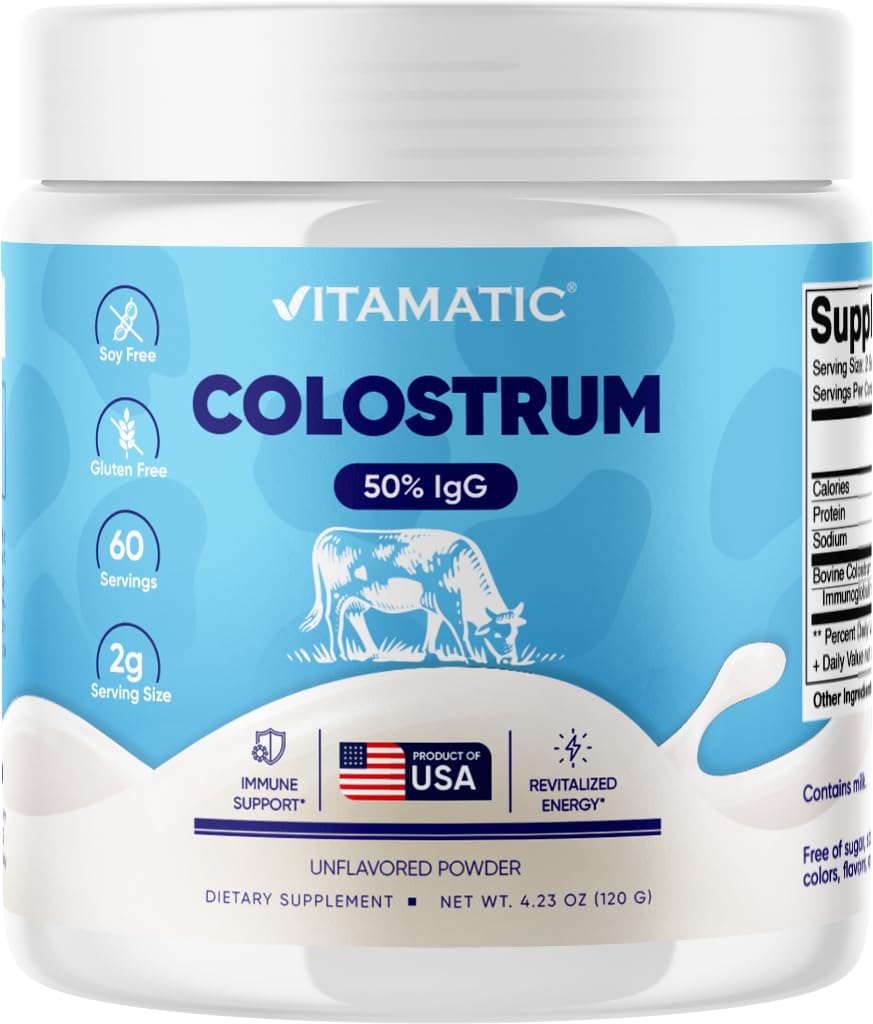维他命Bovine Colostrum 粉末 - 50% 最高 IgG - 120 克拉姆 - Gut Health, Hair growth, Beauty, Muscle Recover, & Immune Support - 方便混合 - 不受欢迎 - 60 services