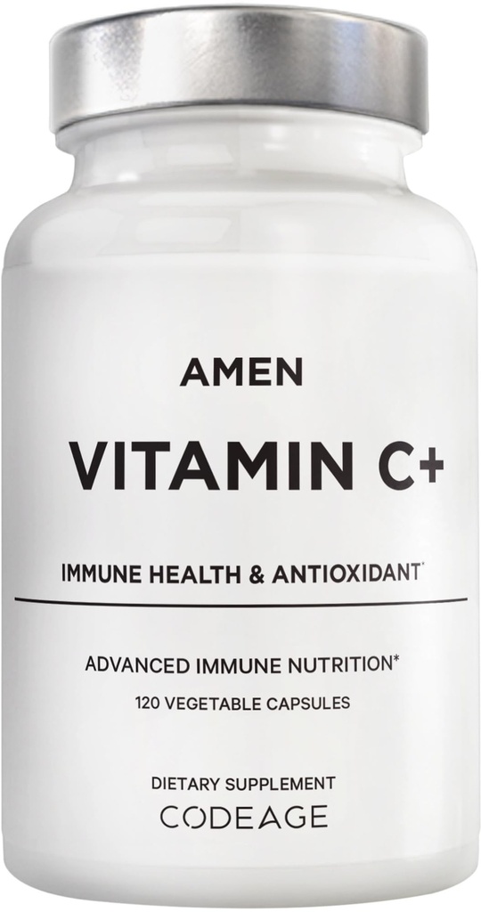 阿门维生素C+ 配有锌,生物氟化物,奎西丁,玫瑰HIPS,老莓 – Vegan,非GMO – 2个月供应 – 120卡普尔