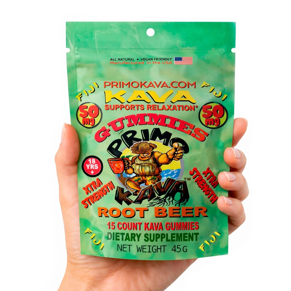 Kava Kava Gummys 50mg – 强势诺贝尔卡瓦 配有50mg的卡瓦拉科酮用于冷静和放松 – 无酒精 – 快动作斐济 卡瓦根提取 – 根啤酒火焰 – 15 Counter