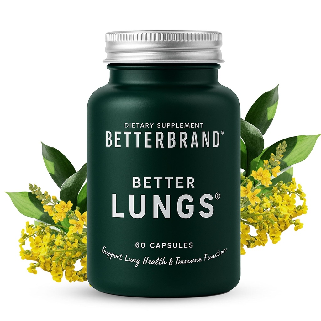 Betterbrand BetterLungs Lung Support Supplement with NAC, Mullein Leaf for Smokers, Respiratory Health Formula with Elderberry, Vitamin D, Ginseng, Reishi Mushroom - 60 Capsules - Pack of 1