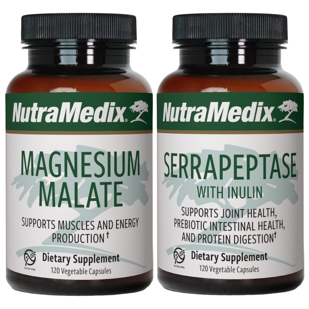 NutraMedix适配计划补充包 - 包括供能源和运动支持用的镁浆和供联合和流动健康使用的Serrapeptase - 适配支持补充包 - 2 Piece Capsule Set