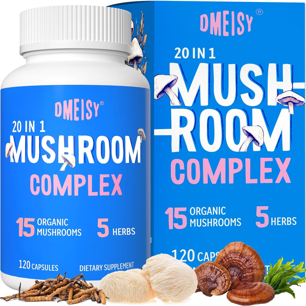 蘑菇补充2600mg,20-in-1 蘑菇综合体,配有狮子马恩,科迪塞普斯,雷希,土耳其泰尔,查加 - 记忆和焦点的大脑补充,记忆补充,Mood,豁免,120 Capsule