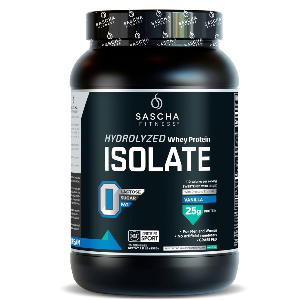 SASCHA FITENESS 水解的WHEY 蛋白质隔离症 100% 草质纤维(2英镑,香草)