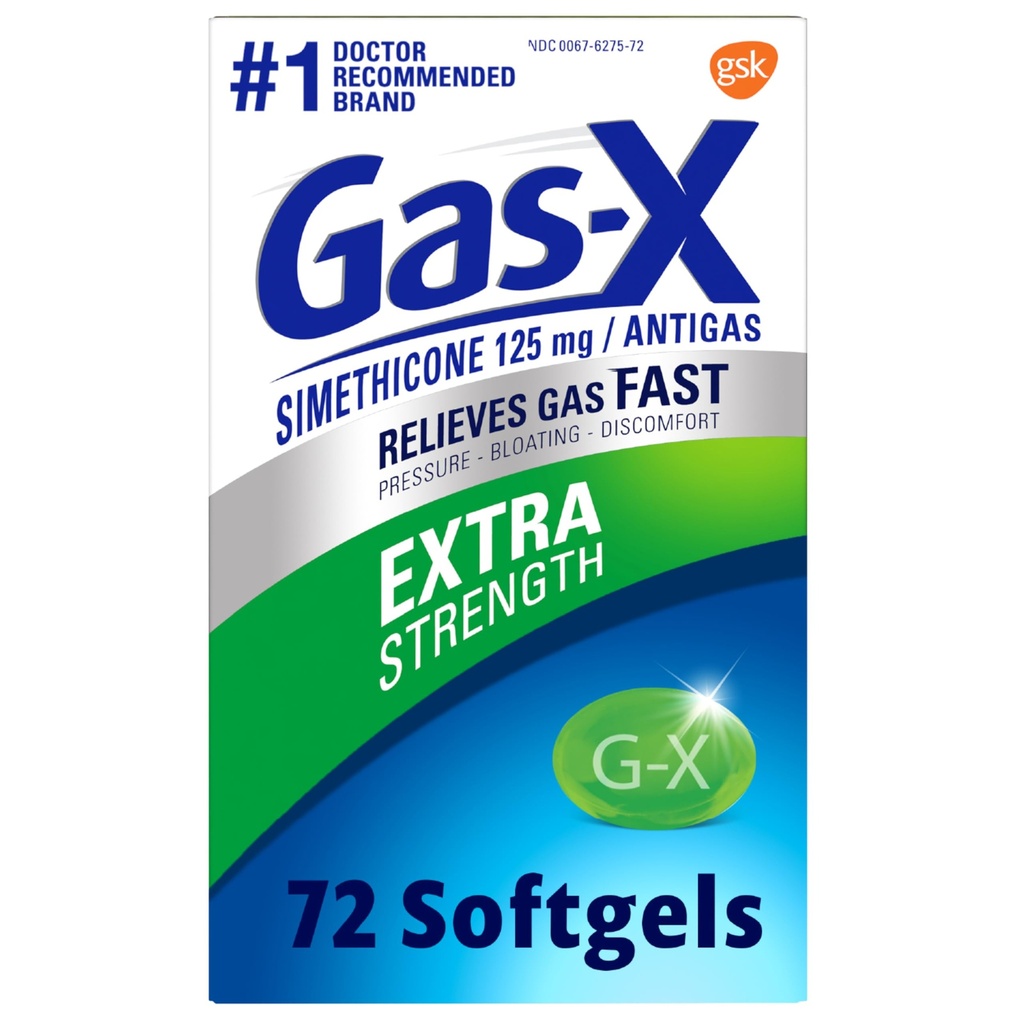 Gas-X 增量气体减量软胶与Simethicone 125毫克用于Bloating Relief - 72个计数