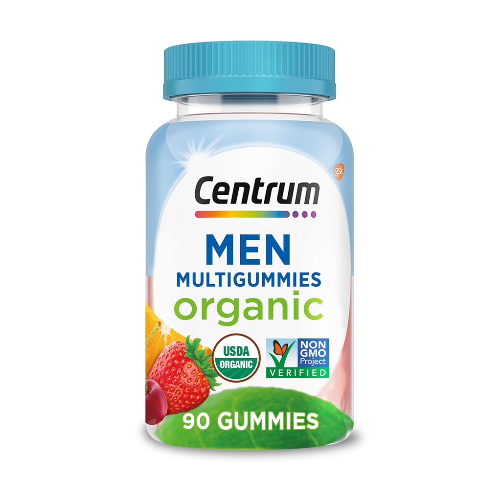 Centrum Men's Organical Multigumies, Men's Multivitamin Gummys, 有机多维特敏用于有基本营养物的男子的免疫支持, 能量, 和肌肉功能 - 90 Counter