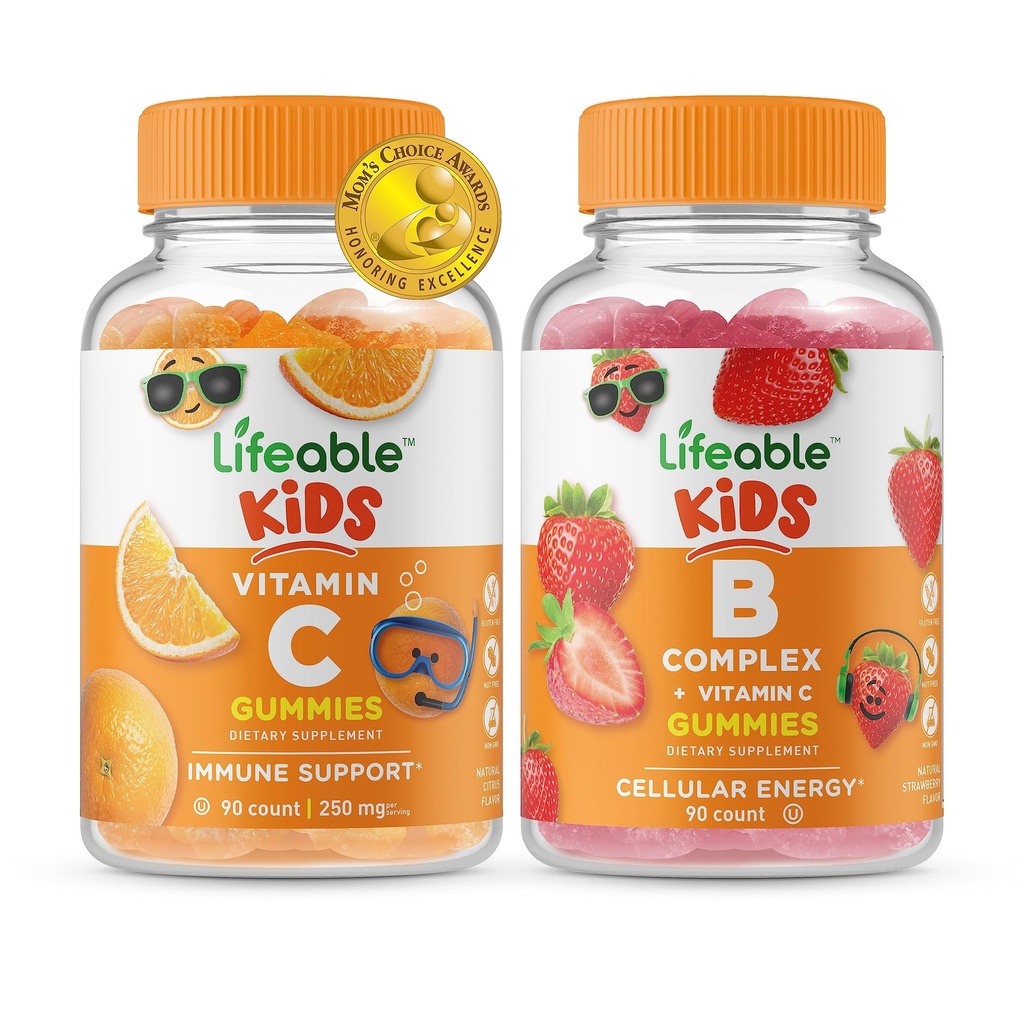 活生生的维生素C 儿童+ B 复合型儿童,Gummys Bundle - 大品尝,维生素补充,Gluten Free, GMO Free, Chewwable Gummy (英语).