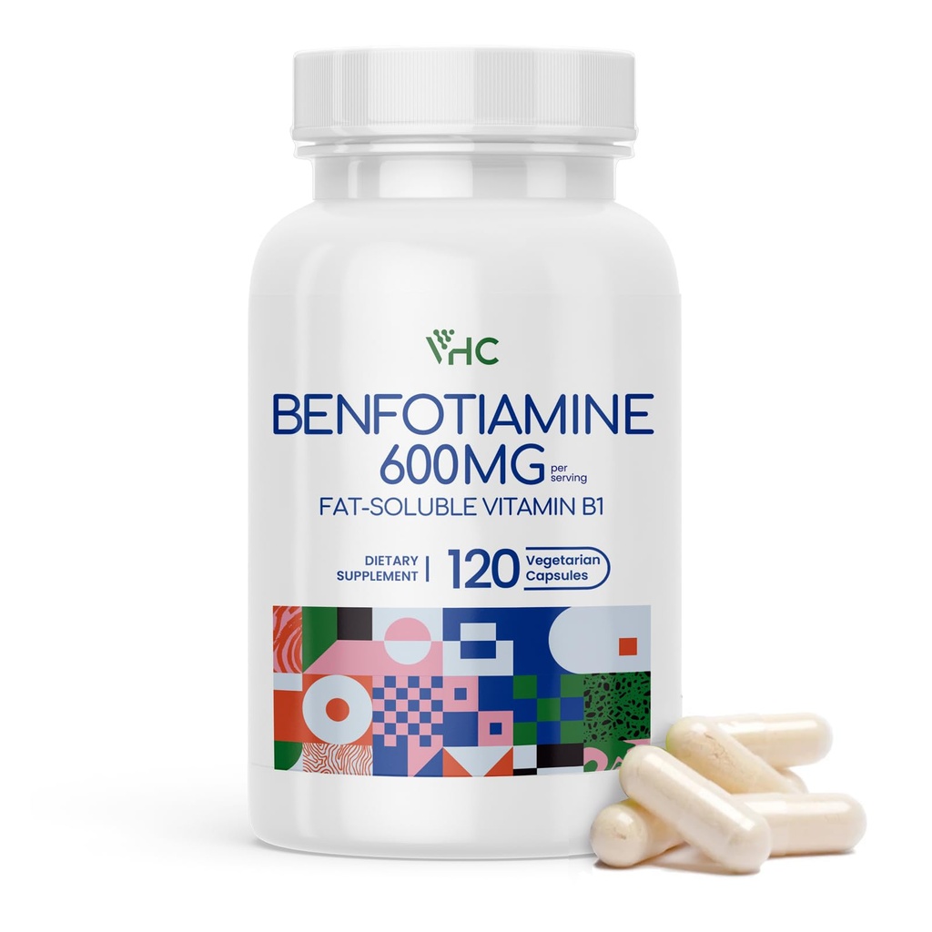 VHC 维生素 B1 本福季胺 600mg 增量-5X 时肥-可溶 锡胺 维生素 B1- Max Boost Biocopulation Thiamine B1 等级-120 Veggie Capsules, Non-GMO, Soy Free-Company in USA