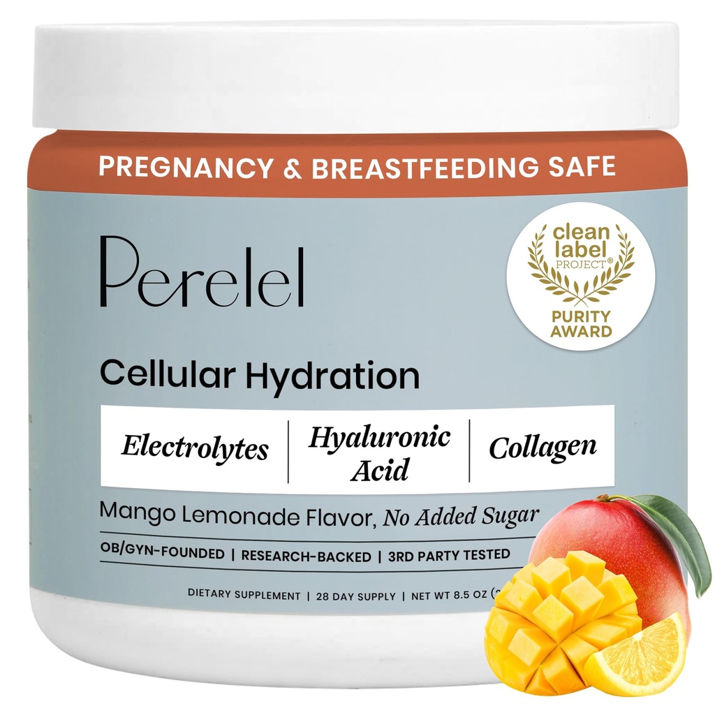 Perelel 水解粉,配有Collagen & Hyaluronic Acid,Mango Lemonade Flavor,Soy & Gluten Free,非转基因生物,无添加糖,28种