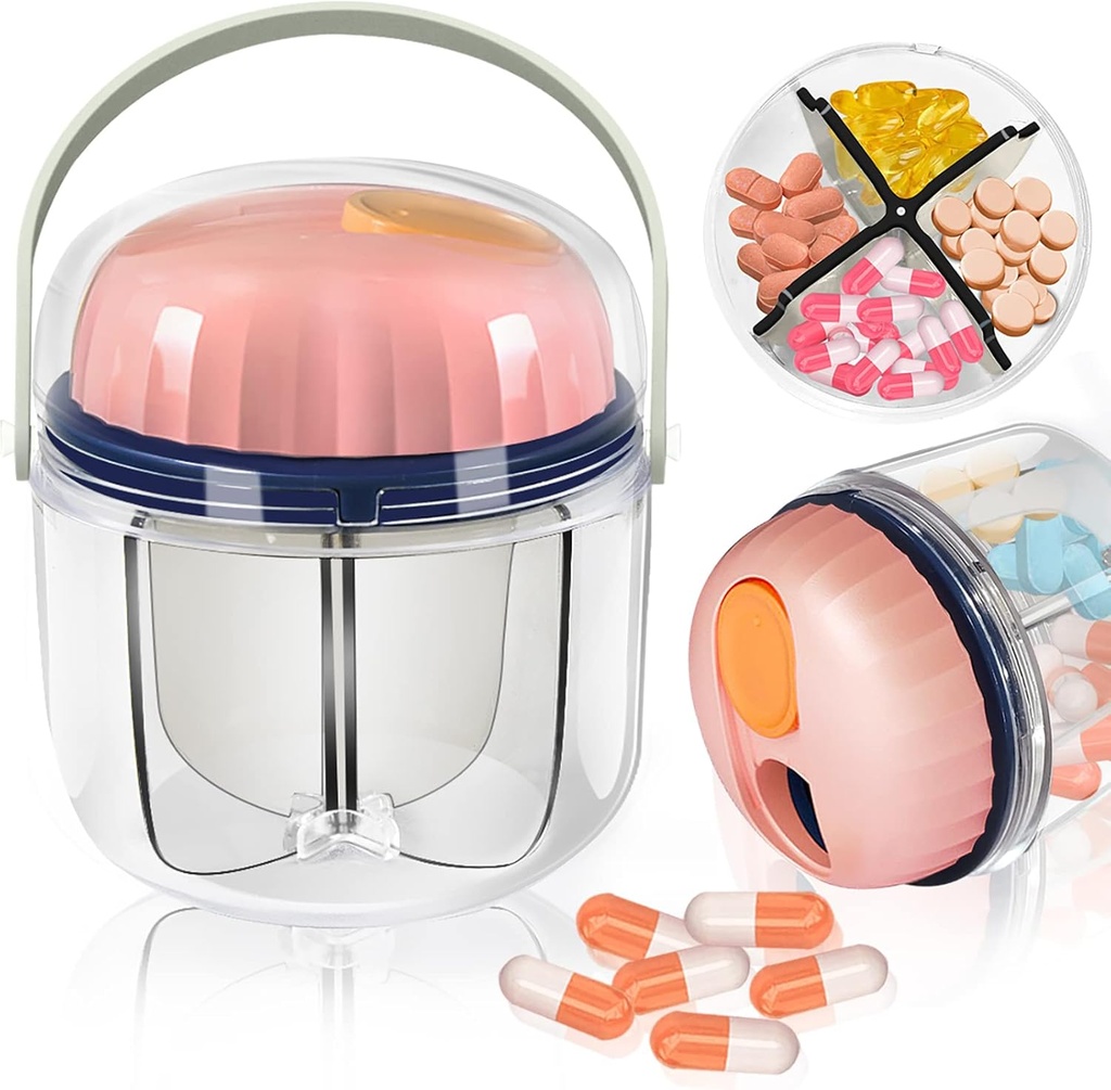 Portable Pill Box, GloDeals Weekly Pill Organizer 7-Day Travel Medicine Organizer BPA Free Moisture Proof Portable Medicine Container for Vitamins,Fish Oils, Supplements (Pink-)