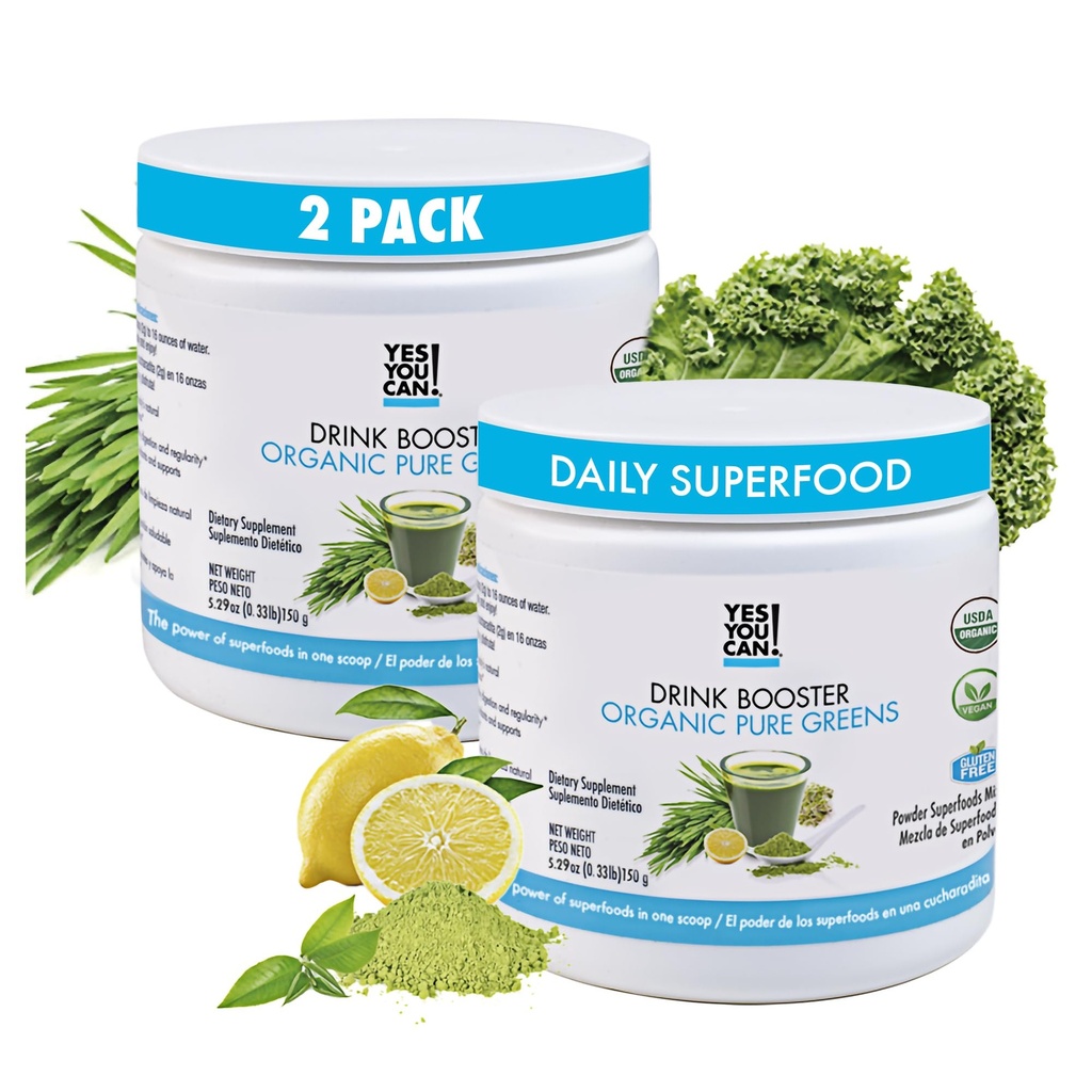 对,你可以! 饮用促进剂 - 有机绿皮超食品 饮用混合剂 - 2 Pack with Alfalfa Grass, Wheatgrass, Kale, Barley Grass, Lemon Juice Powder - 富含抗氧化剂,维生素和矿物.