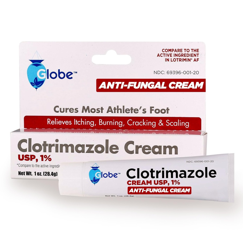 Globe Clotrimazole 抗菌药凝胶 1% USP(1 oz), 抗真菌治疗, 解脱痒、烧伤、裂缝和缩放 相关运动员脚、 Jock 痒、环虫和更多