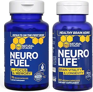 Nutulal STACKS NEURFuel Nootropic + NEURLLife Bundle - 支持焦点,记忆和脑长寿* - 脑健康补充 - 135 总盖