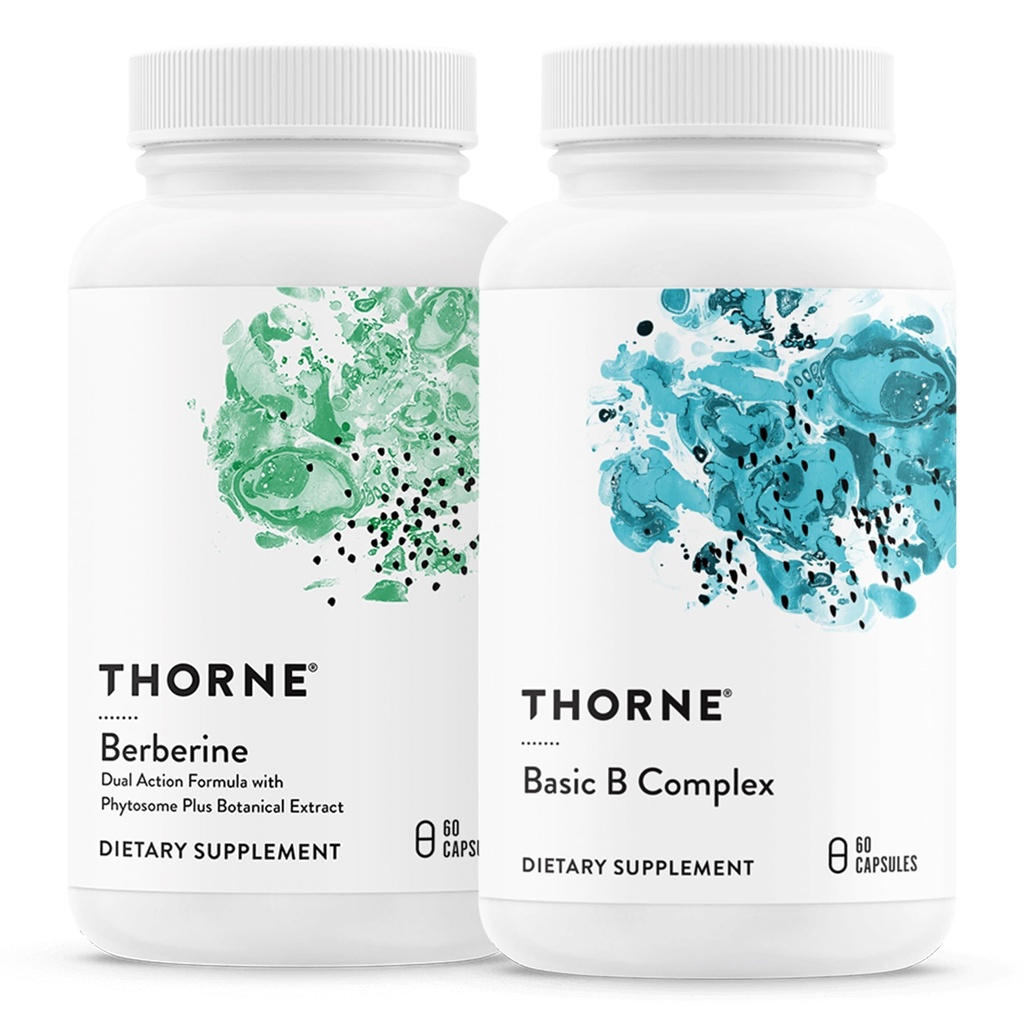 THORNE - Basic B Complex (60 Capsules) & Berberine (60 Capsules) Bundle - 支持心脏健康,免疫系统功能和脑健康 - Gluten Free, Dairy Free