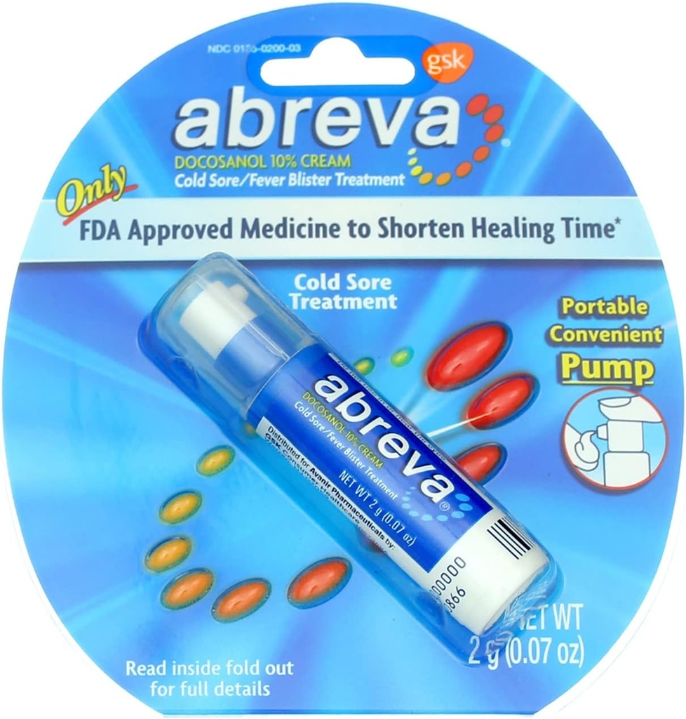Abreva 2grm 泵尺寸 1cm Abreva 冷血治疗