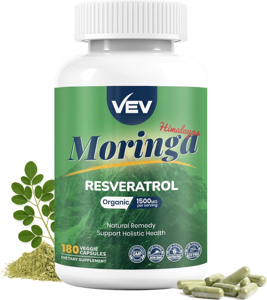 VEV Moringa Capsules – 带有Turmeric & Resveratrol → Plant 的Imune函数辅助工具 → Skin Wellness & Daily Energy → 180 Vegan Capsules