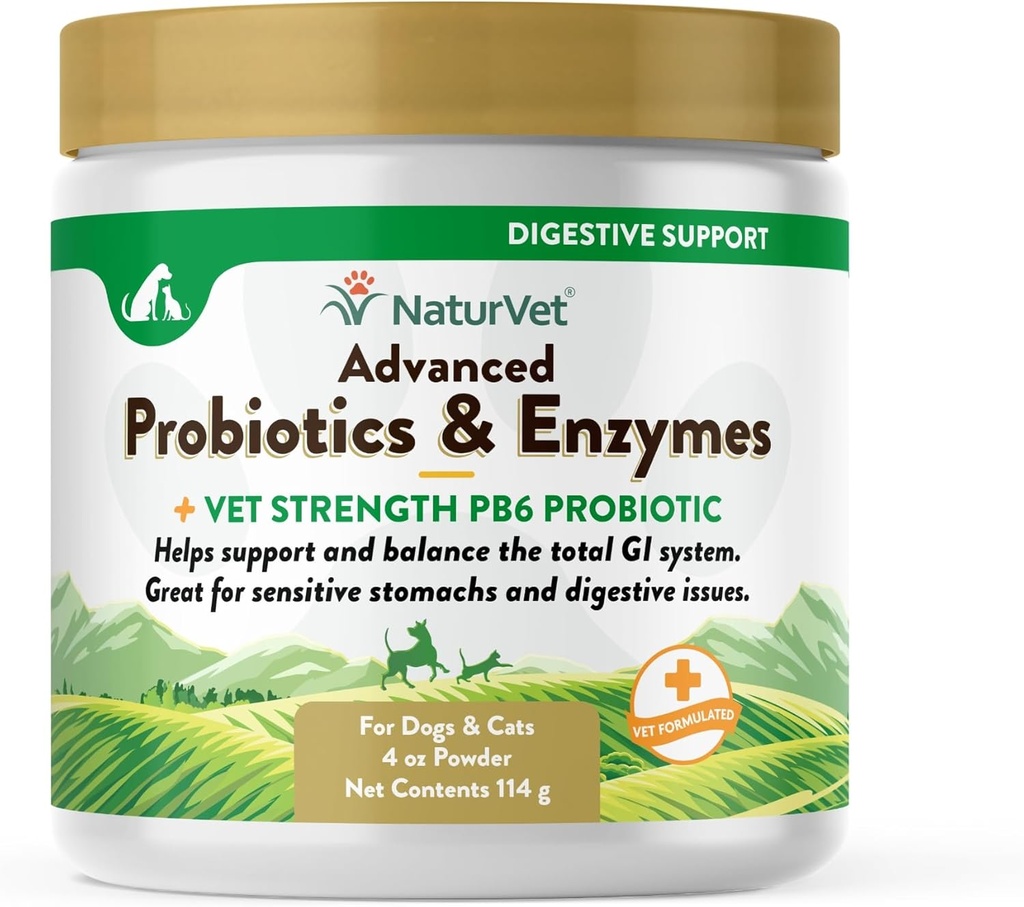 NaturVet – 高级Probiotics & Ezymes – + Vet strong PB6 Probiotic → 支持和平衡有敏感胃和消化问题的宠物 → 狗和猫(4 oz)