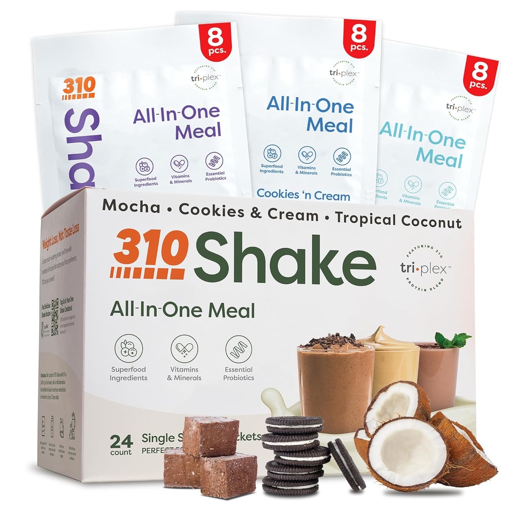 310 Nutrition – All-In-One Meal Replacement Shake - New Formula with Fiber Rich Vegan Superfood Blend - Natural Sweeteners - Low Carb Shake, Keto & Paleo Friendly - Gluten Free - 26 Essential Vitamins & Minerals - Variety Shake Box