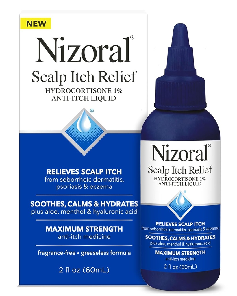 Nizora Scalp 减肥液体- 释放Scalp 痒和Sothes, 镇静剂和水合剂 最大强度抗痒药物(Hydrocortisone 1%), 2 Fl Oz