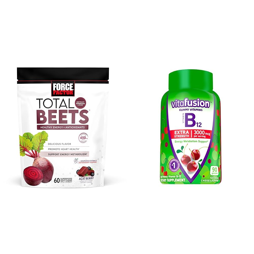 强制因子总 Beets 与 Beetroot & Grapeseed 提取加 Vitatusion B12 Gummys, 90 樱桃火焰伯爵
