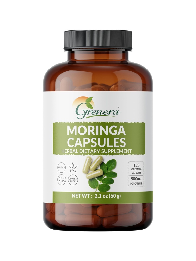 Moringa Capsules – 120 Count 纯Moringa Oleifera Leaf 粉末药丸 – 天然超级食品补充 – 草原能量与抗氧化剂支持 – Vegan,非GMO,单一起源 Malunggay