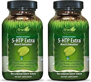 Irwin Naturals 双能 5-HTP Extra - 60 液态软胶,包2 - 用于放松和血清宁生产 - 60 总功率