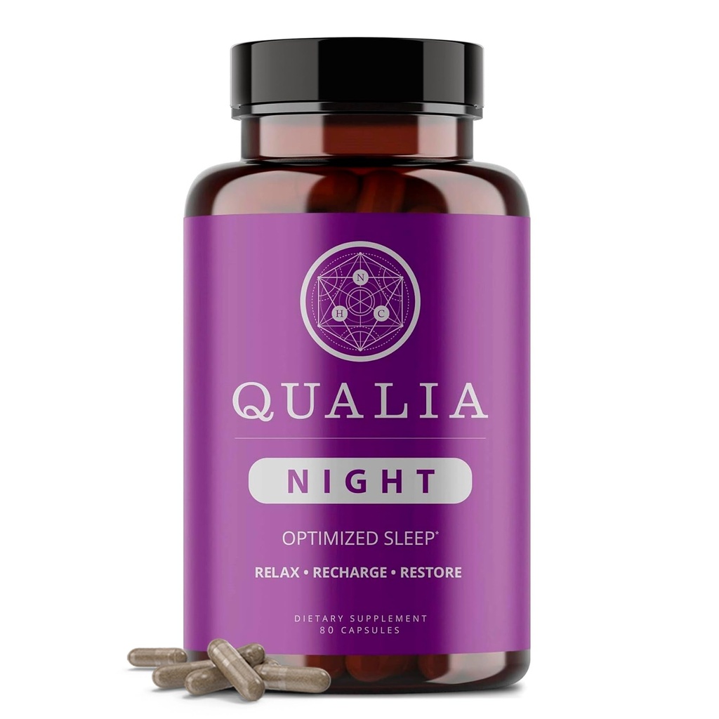 Qualia夜睡援助 QQ非哈比特组合 科学备份 深刷新睡眠 QQ Melatonin-Free, Vegan, Non-GMO, Gluten-Free 80 Count QQ (一个月供应)