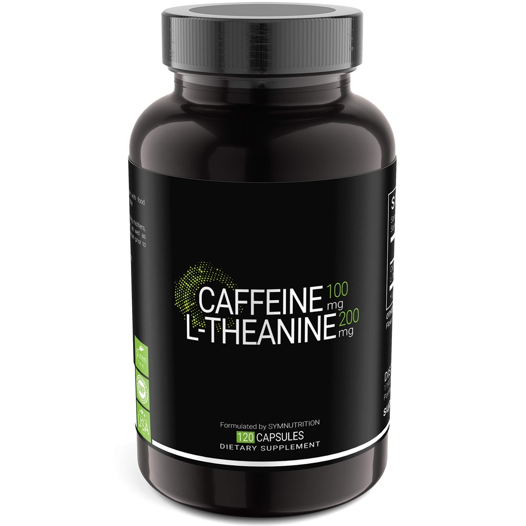 SYMNUTION Cafeine 100mg, L- Theanine 200mg — 120 计数(V-Capules) / 120 服务:在美国CGMP注册设施制造; Vegan & Gluten Free