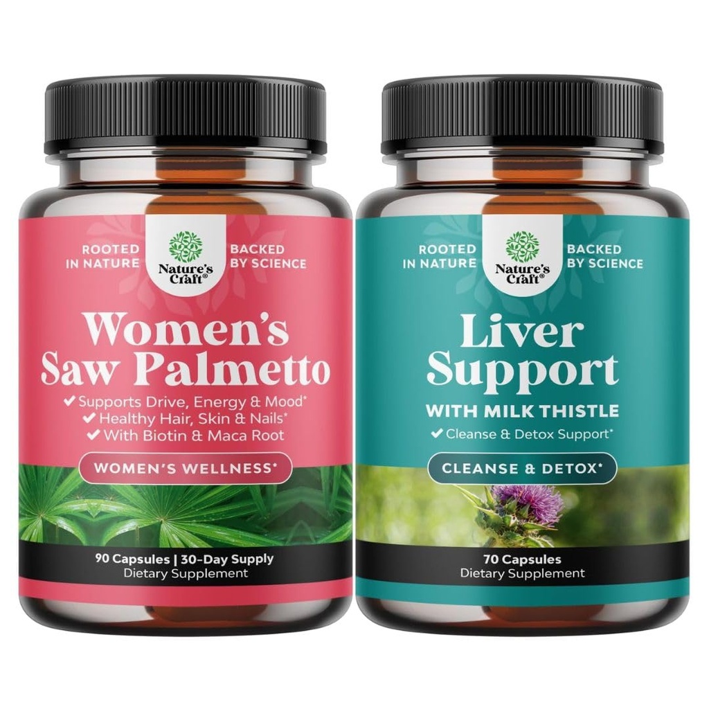 Bundle of Extra Strength Saw Palmetto for Women 500mg - Vitamins for Hair Loss and Liver Cleanse Detox & Repair - Milk Thistle Supplement for Digestion & Immune Health with Beetroot & Artichoke