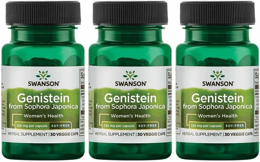 Swanson Soy-Free Genistein - 妇女植物自然补充剂 - 舒适与平衡 - (60 Veggie Capsules, 每人125毫克) 3 Pack