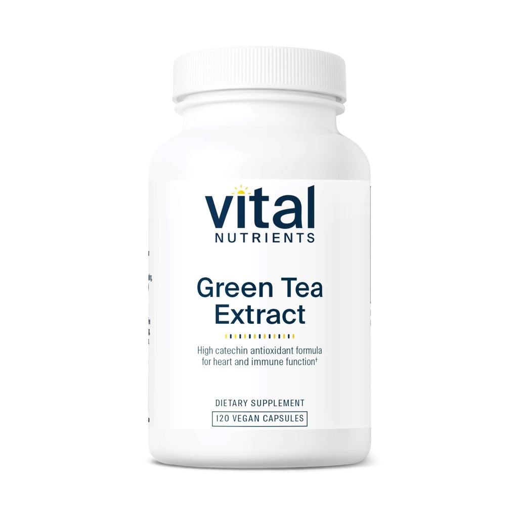 关键营养剂 绿色茶叶提取 550mg → 用于心脏和免疫健康的强抗氧化剂 * + 多元酚补充剂 EGCG → Gluten,乳制品,Soy Free → → 非GMO → 120 Capsules