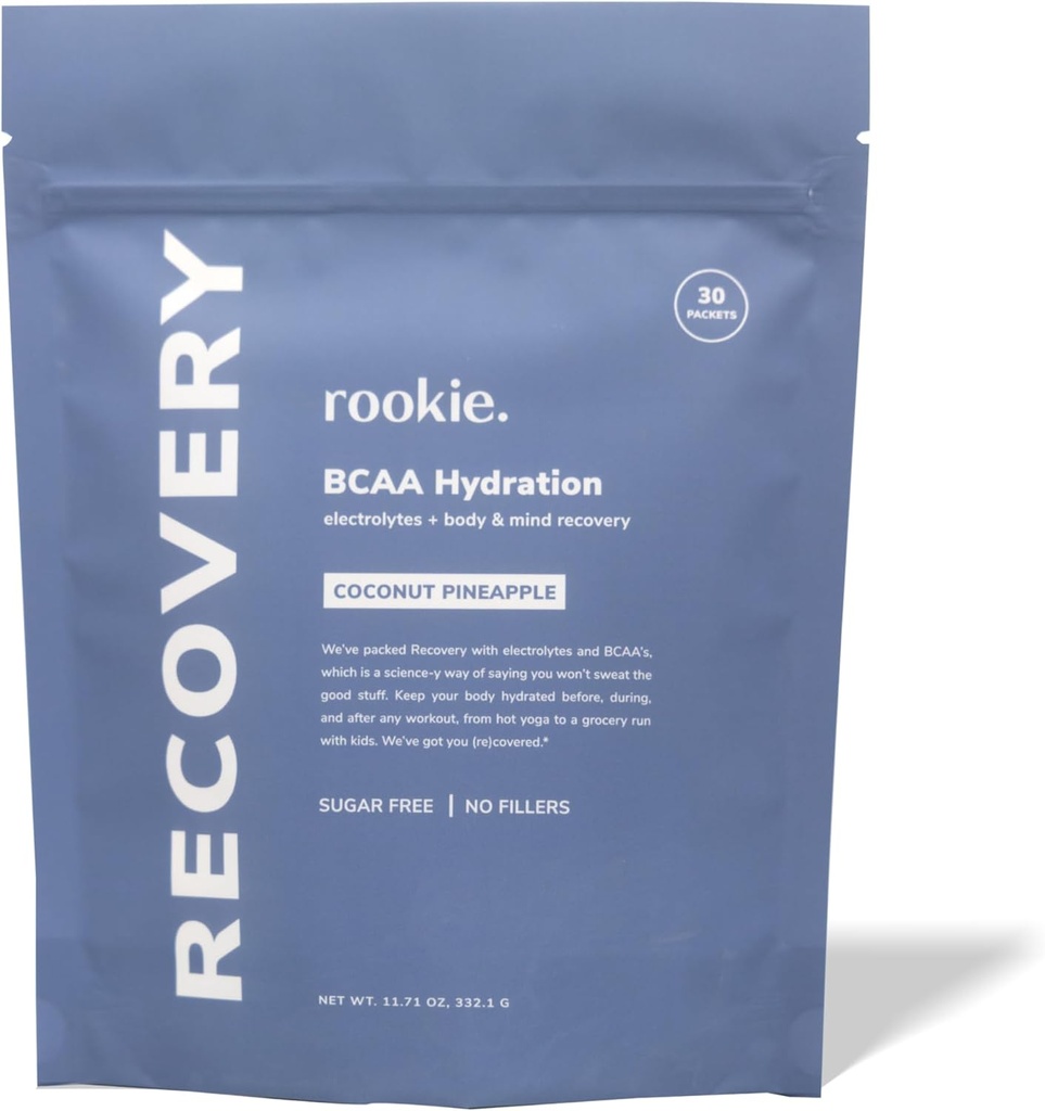 Rookie Wellness Recovery BCAA - 含5克分链氨酸的电解液和BCAA粉,用于肌肉恢复,用于水解的电解液, & 只有10个卡路里(30架,椰子菠萝)
