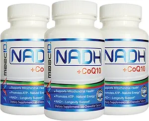 MAAC10 NADH + CoQ10 可切片(3-Pack - 180片) → 50mg PANMOL® NADH + 100mg CoQ10 支持 Fatigue, 能源和NAD+, 非GMO, Gluten Free, 蔬菜(3个月供应)