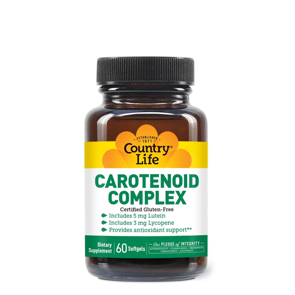 配有Lutein、Lycopene和Astaxanthin、60个软胶、抗氧化剂支持的乡村生活卡罗特诺综合体