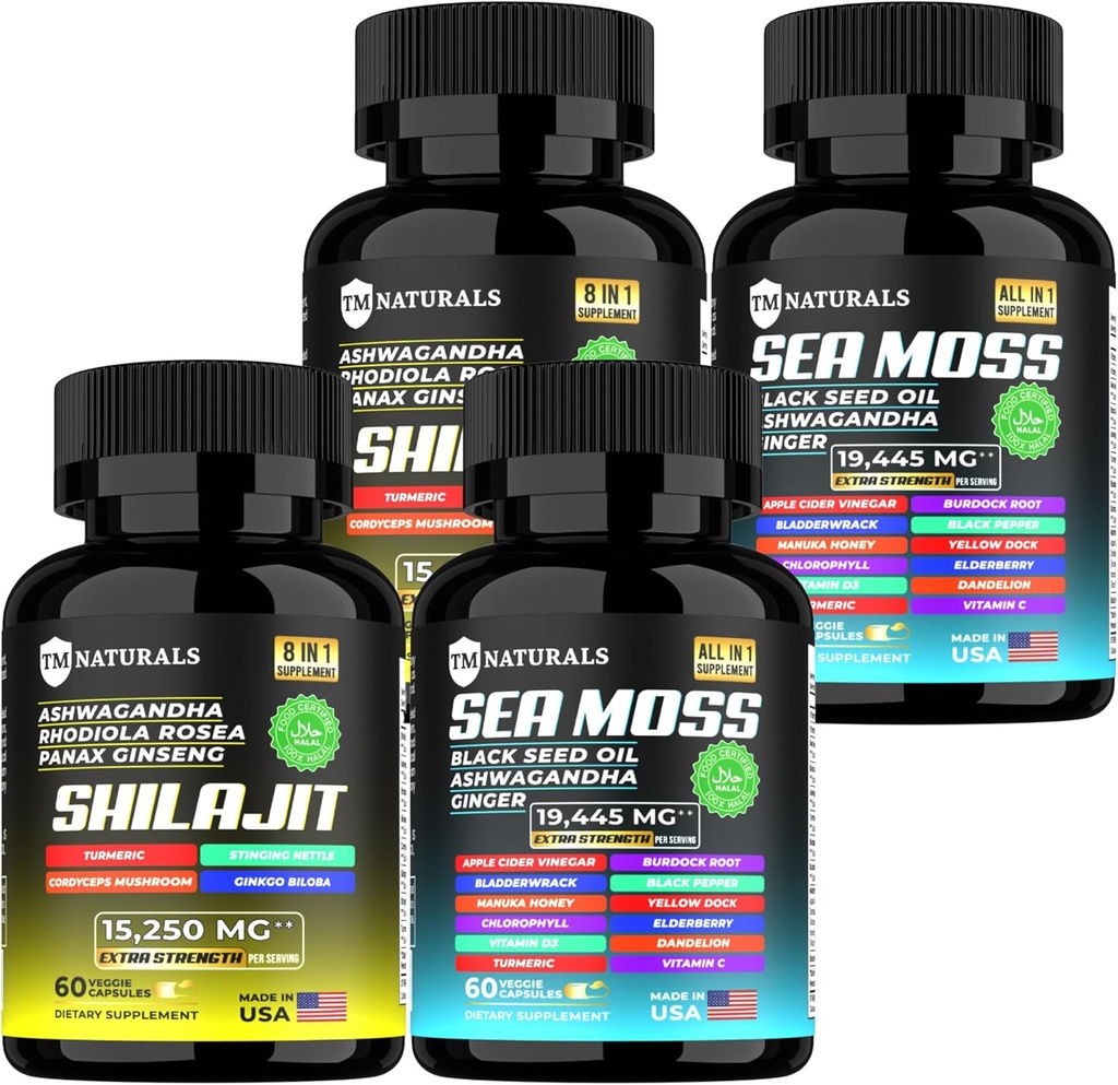 Sea Moss 黑籽油 Ashwagandha 生姜 Capsules, 与涡轮和生姜补充 Bladderwrack Burdock 根组织,ACV 黑籽油 - 240 Sea Moss Capsules