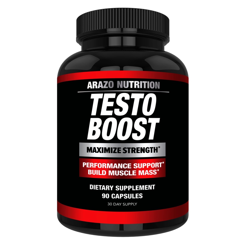 Arazo Nutrition TestoBoost Test Booster Supplement - Potent & Natural Herbal Pills - Boost Muscle Growth - Tribulus, Epimedium, Hawthorn, Zinc, Minerals