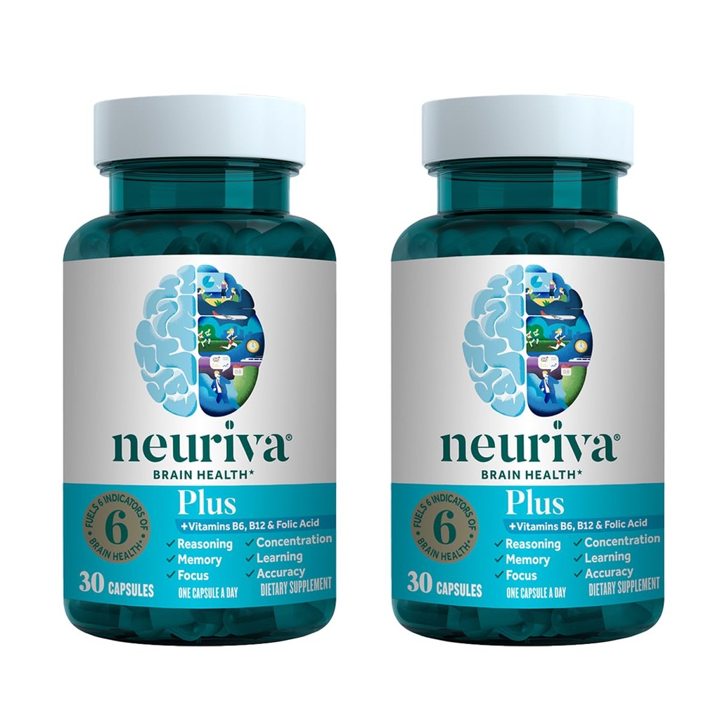 NEURIVA Plus Brain Remember, Focus and Community + Conceptive 函数 临床测试的诺托品 Phosphatidylserine和神经元因子,VIT B6 & B12, 30 Counter Capsules (2 Pack)