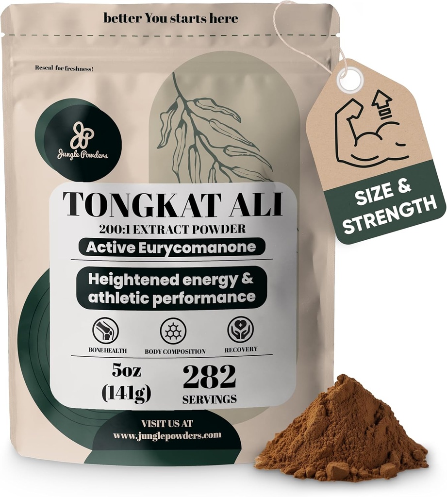 Junle Powers Tongkat Ali for Men Powder 200:1 摘录 282 服务 5 Ounce Bag Eurycoma Longifolia Powder 补充 Tonkat-Ali纯长条根 传统男子健康支持驱动传动