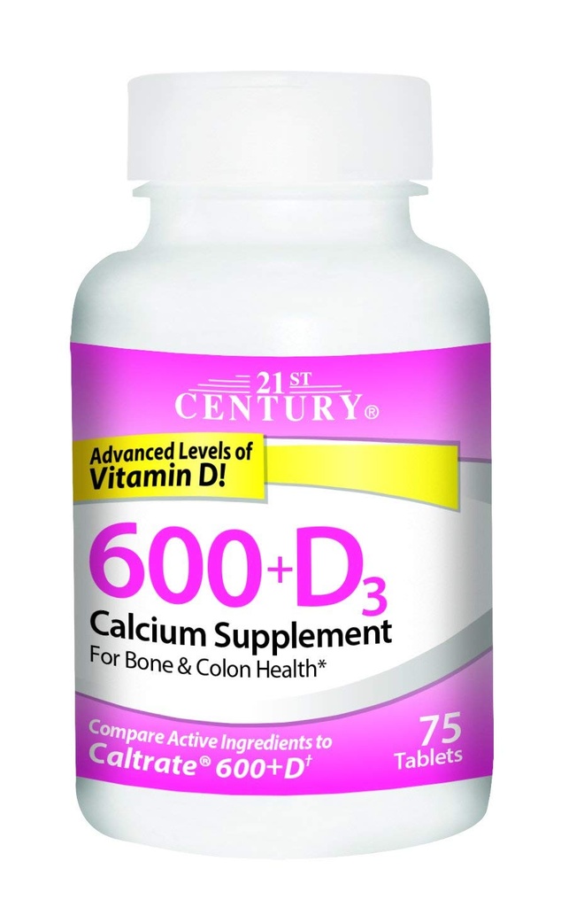 21世纪钙 600+D3 平板600mg-800U 75 计数(2包).