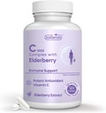 配有Rose HIPS + Sambucus Elderberry的维生素C 1000mg – C1000 复合营养补充剂 免疫支持和抗氧化剂支持 - 120 片,最多120天(120个计数(一包))