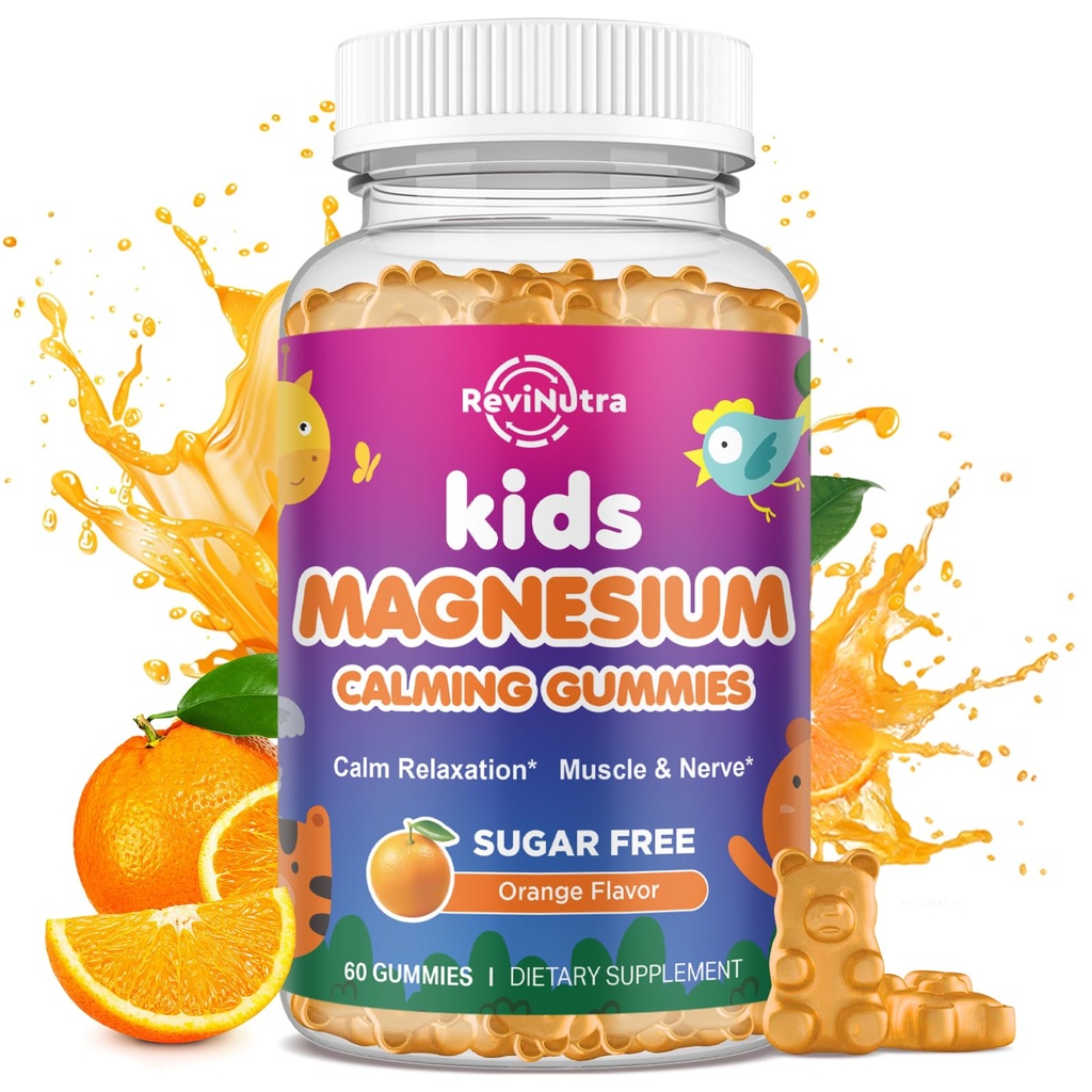Calm Magnesium Gummys for Kids - Magnesium Glycinates 睡眠,脑,免疫和骨健康补充剂 - Gummys Gummys Gummys for Kids and Adults - Vegan Sugar Free Orange 60ct