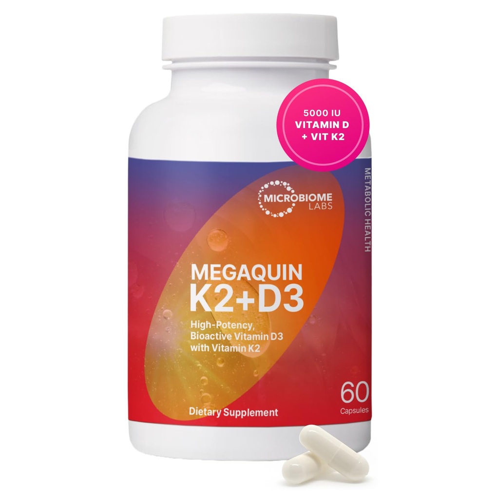 微生实验室 MegaQuin D3 + K2 - 高发性维生素 D3 K2 补充剂 - 生物活性与生物可用性 - 维生素 D35,000 iu & MK-7 - 支持骨,心,神经和免疫健康(60 Capsules)
